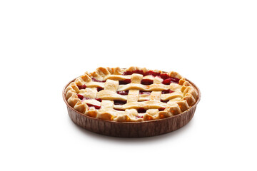 classic cherry pie on a white table