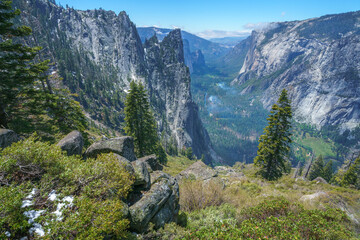 hiking the four mile trail in yosemite national park in california, usa