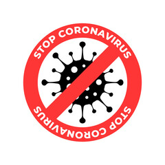 The Coronavirus Icon with Red Forbidden Signs, No Infections and Stop the Coronavirus Concept. Coronavirus Cells are Dangerous. Isolated Vector Icon