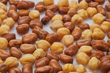 Chickpeas & fava beans (foul) on white background