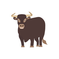 Cartoon cute bull. Vector illustration of funny happy animal.