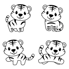 Fototapeta premium set of cute tiger boy and girl outline vector style