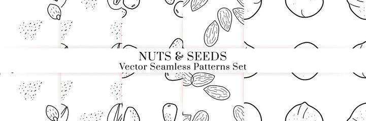Nuts and seeds vector pattern. Outline hand drawn design