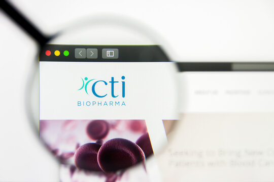 Richmond, Virginia, USA - 7 August 2019: Illustrative Editorial of CTI BioPharma Corp website homepage. CTI BioPharma Corp logo visible on display screen.