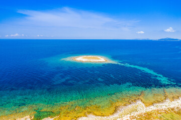 Adriatic coastline in Croatia, beautiful small island of Mali Lagan in turquoise sea in Dugi Otok...