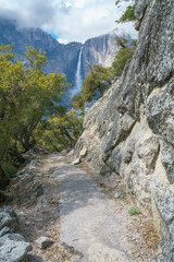 hiking the four mile trail in the yosemite national park in california, usa