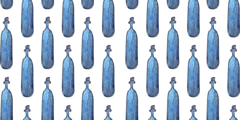Seamless pattern made of colorful wine bottles with corks. Green and blue glass bottles of different shapes. Good for textile, food wrapping material, menu,paper and card design.
