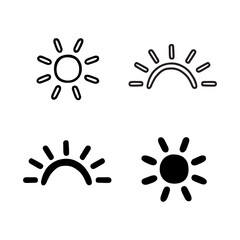 The sun. Set of vector black icons in cartoon style. Isolated illustration on a white background.