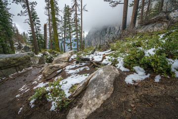 hiking the upper yosemite falls trail in yosemite national park in california, usa
