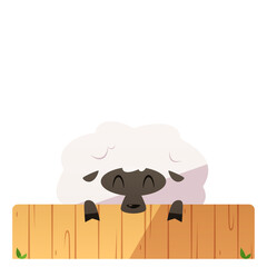 Sheep on wooden fence copy space background vector isolated