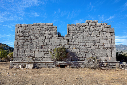 The ancient city of Sidyma from the village of Dodurga, Fethiye, Mugla, in Turkey.
