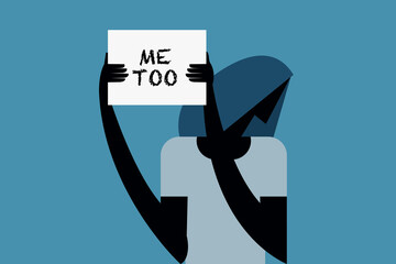Illustration of a woman holding a 'Me Too' placard