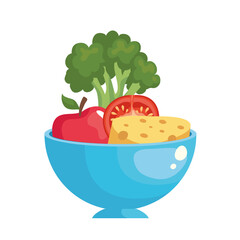 cheese broccoli tomato and apple inside bowl design, food eat restaurant and menu theme Vector illustration