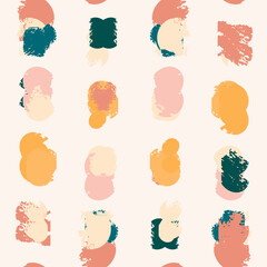 Abstract vector seamless pattern with brush stains. Rounded confetti like shapes in positive colors. Background for wallpaper, textile and web design.
