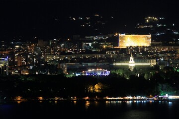 Fototapeta premium View of Varna (Bulgaria) at night from a height. Walk 14 July 2020.