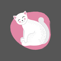 White cat in doodle style on dark background, vector illustration