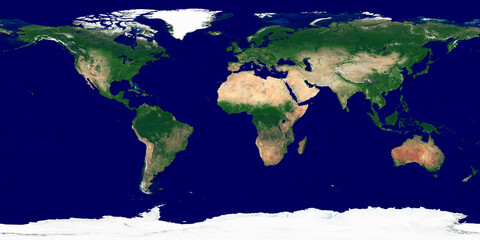World texture. Satellite image of the Earth. High resolution texture of the planet without relief shading and atmosphere. Realistic and detailed world texture (physical map).
