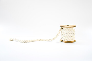 Cotton roll yellow white string object on white background, Natural white Shabby Style Rustic...