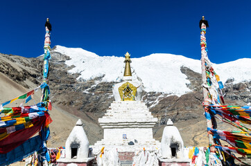 Chorten and Tibetan prayer flags at Karola glacier, Tibet