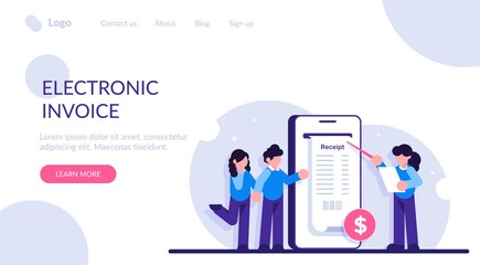 Concept of electronic invoice. Digital bill for mobile internet banking. Online transaction via smartphone. Modern flat illustration.