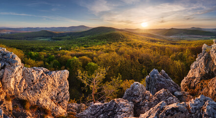 Panorama of rock and forest landscape