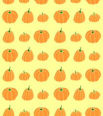 Seamless pattern of orange pumpkins. Background and texture. Symbol autumn, crop, fruitful year, thanksgiving day. Hand drawn vector EPS10 flat illustration, isolated