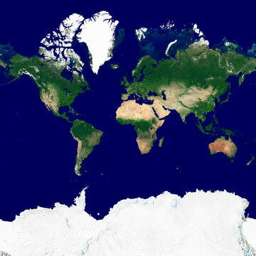 World texture in the Web Mercator projection. Satellite image of the Earth. High resolution texture of the planet without relief shading and atmosphere.