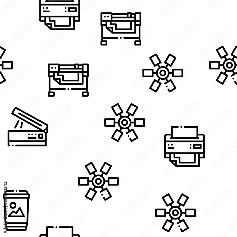 Poster polygraphy printing service seamless pattern vector thin line. illustrations