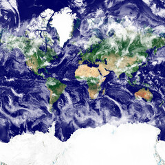 World texture in the Web Mercator projection. Satellite image of the Earth. High resolution texture of the planet with relief shading (land topography) and atmosphere (clouds). - 364911278