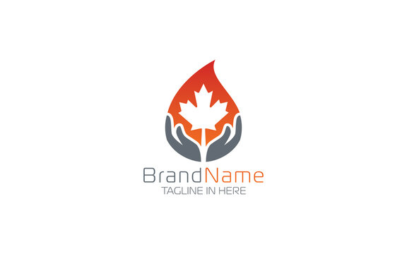 Water logo with canadian leaf and hand care symbol in simple and modern Shape