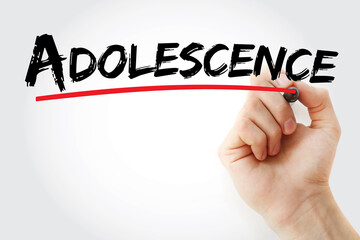 Adolescence text with marker, concept background