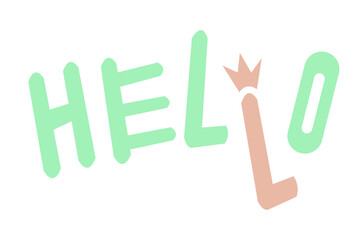 Hello. Lettering for banner, poster and sticker concept with text Hello. Icon message Hello on white background, cute style. Calligraphic simple logo. Vector Illustration