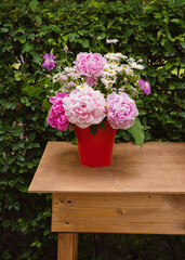 bouquet of large blooming pink peonies