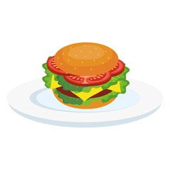 hamburger on plate design, food eat restaurant and menu theme Vector illustration