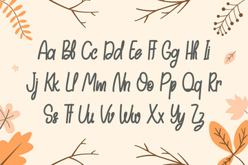 hand drawn alphabet with autumn leaves