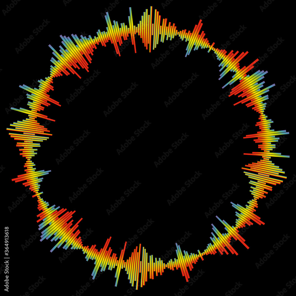 Poster spectrum music wave background. modern pulse music player technology. audio colorful round wave on b
