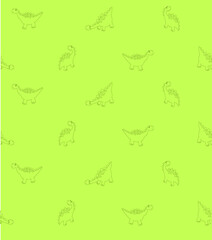 Dinosaurs sketch vector pattern. Cute dinosaurs on a green background. seamless background.
