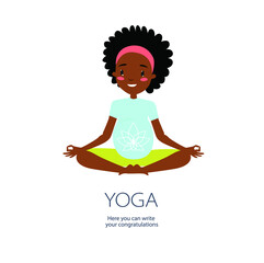 Vector illustration. African American woman doing yoga. Lotus position Beautiful pregnant woman. Yoga for pregnant women. Sport. health care.
