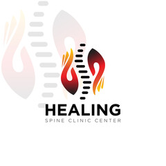 healing logo, creative fire hand touch spine vector