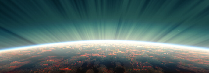 sunrise from space aurora, 3d rendering © aleksandar nakovski