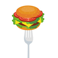 hamburger on fork design, food eat restaurant and menu theme Vector illustration