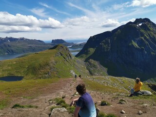 Fototapeta premium Lofoten Ryten Kvalvika beach Fredvang Hiking Trial Scenic NOrthern Norway