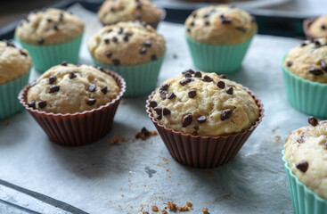 fresh banana cupcakes with chocolate chips, baked in silicone molds