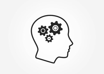 head with gears icon. mind, intelligence and mental work symbol. infographic design element