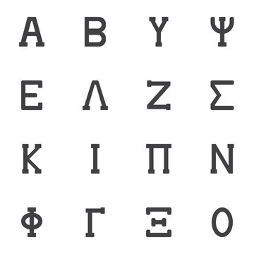 Greek alphabet vector icons set, modern solid symbol collection, filled style pictogram pack. Signs, logo illustration. Set includes icons as letters Alpha, Beta, Gamma, Delta, Epsilon, Zeta, Omega
