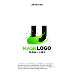 Initial letter U logo template with mask or shield illustration in flat design monogram symbol