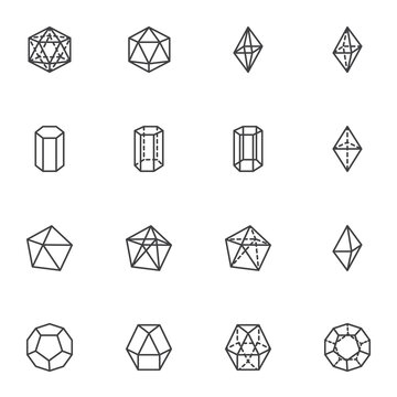 Geometric shapes line icons set, algebra and math outline vector symbol collection, linear style pictogram pack. Signs logo illustration. Set includes icons - prism geometric figure, cylinder, diamond