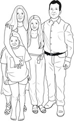 Happy family standing man woman daughter teen kids husband wife looking at camera