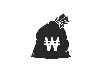 money bag with korean won sign. banking and money symbol