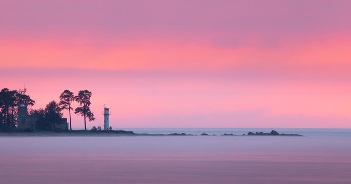 Vergi, Estonia - June 07, 2020: Baltic sea coast and Vergi lighthouse.  Lahemaa National Park.  - Powered by Adobe